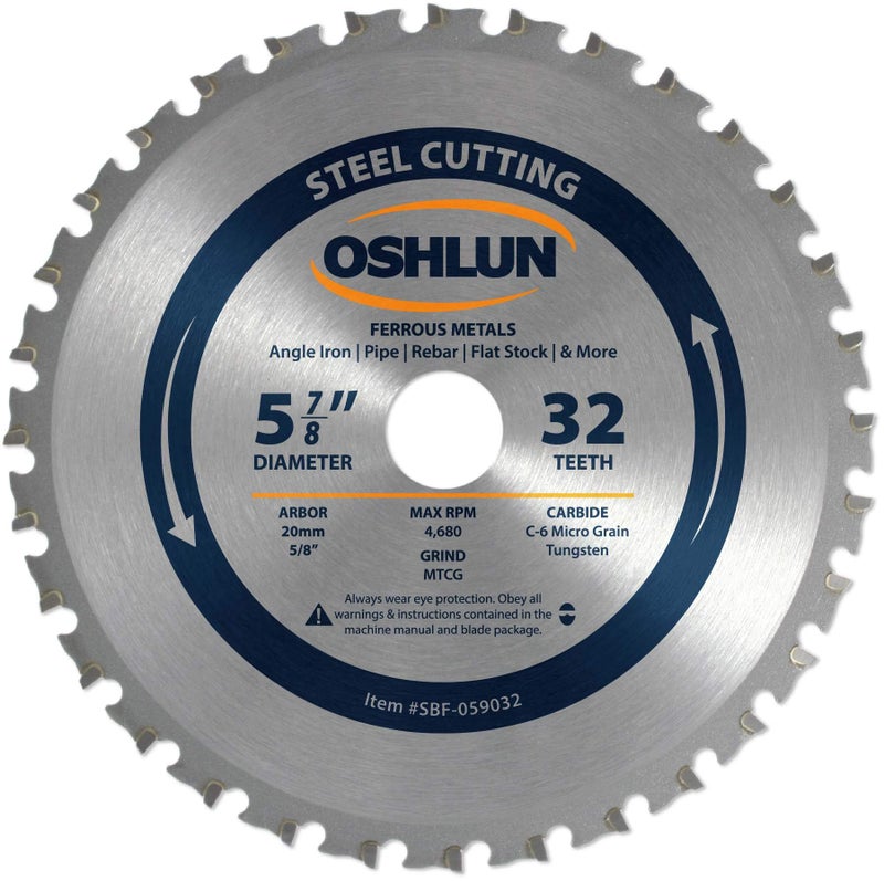 Oshlun SBF-059032 5-7/8-Inch 32 Tooth MTCG Saw Blade with 20mm Arbor (5/8-Inch Bushing) for Mild Steel and Ferrous Metals